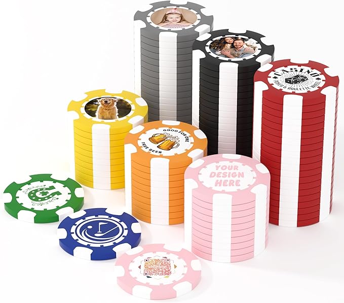25 Custom Clay Poker Chips, 40mm Heavy 11.5g Casino Sized Personalized Poker Chips with Your Logo