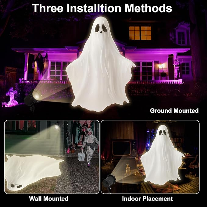 Treela Halloween Ghost Projector Lights Outdoor Indoor White Ghost Dynamic Lights Decoration