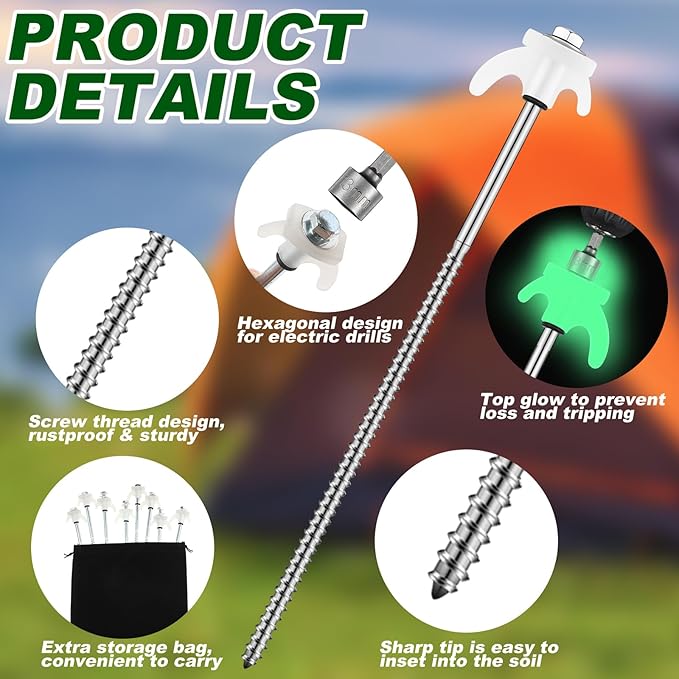 JaGely 12 Inch Tent Stakes Screw in Camping Stake Heavy Duty Metal Spikes Ground Anchor Peg