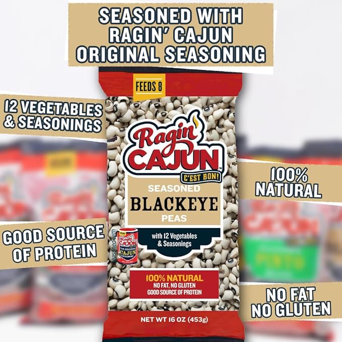 Ragin' Cajun Seasoned Blackeye Beans - 16 oz Pack, Fat-Free, Gluten-Free, Reduced Sodium