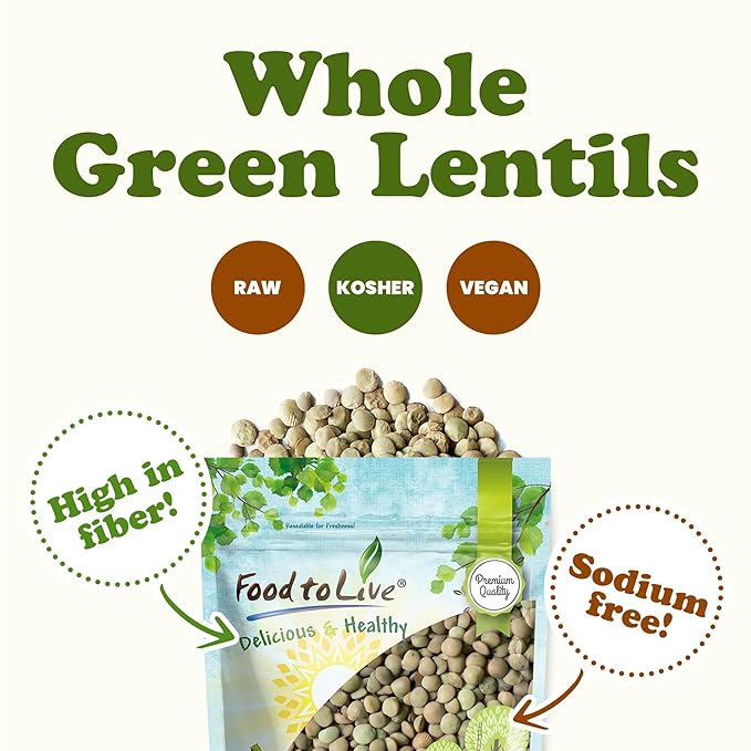 Food to Live - Whole Green Lentils, 5 Pound Dried Raw Lentils, Sproutable, Kosher, Vegan. Rich in