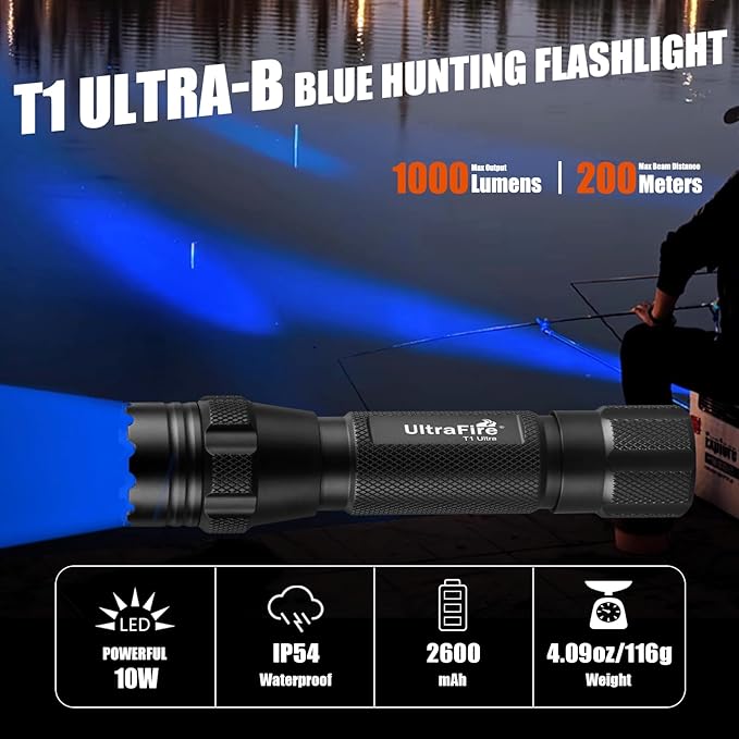 ULTRAFIRE Blue Light Flashlight,450-460nm High-Purity Single Mode Blue LED, Portable Compact for