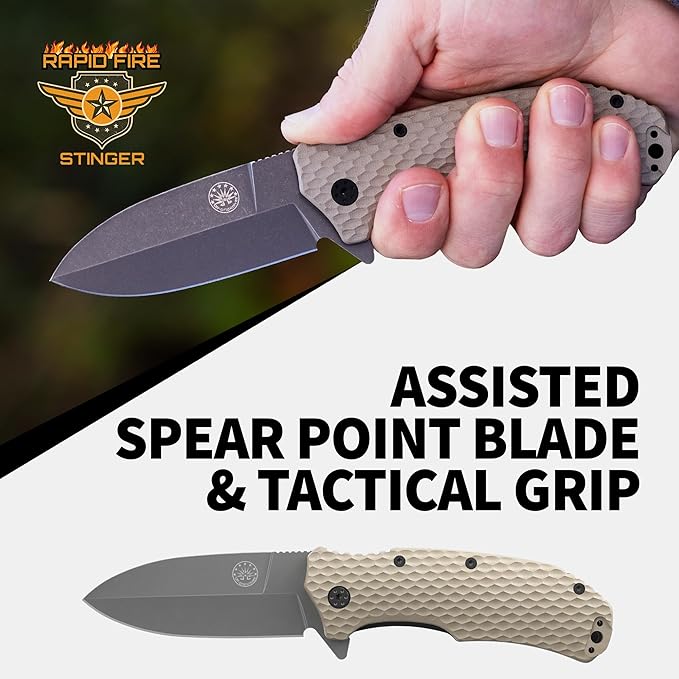 Off-Grid Knives - Rapid Fire Stinger, Assisted Spear Point Blade, Hard Use Build, Tactical, Camping