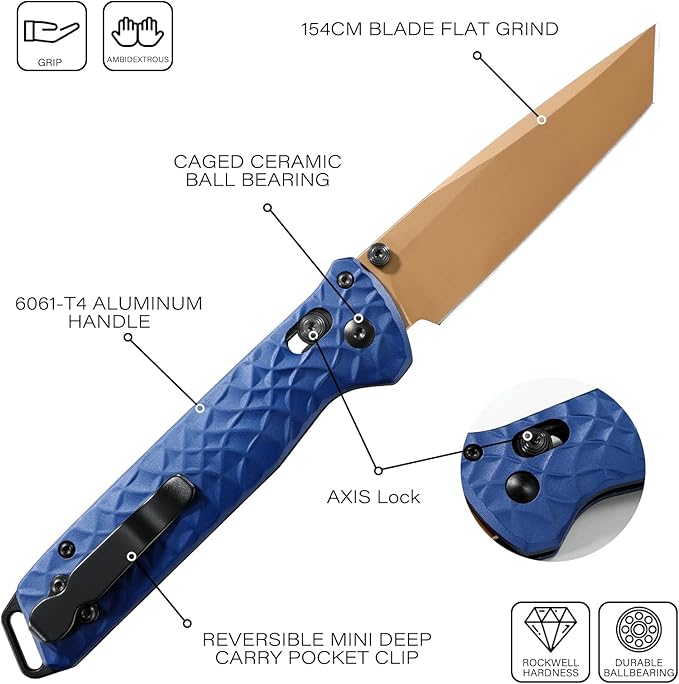 RBLACK Folding Knife with 3.39'' 154CM Steel Tanto Blade, Pocket Knife for Men Women Gifts, Axis