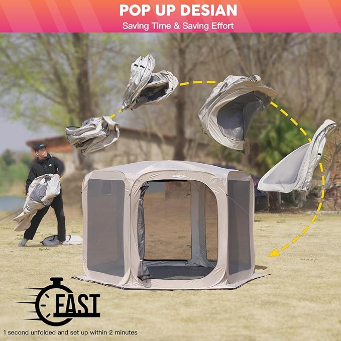 Porayhut Pop up Screen House Tent Sun Shelter with Breathable Mesh Doors,Portable Camping Tent with