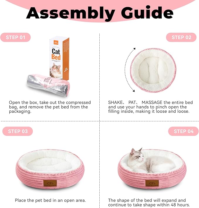 20in Washable Cat Beds for Indoor Cats - Round Donut Pet Bed for Cats, Small Dogs, Puppy, Kitten