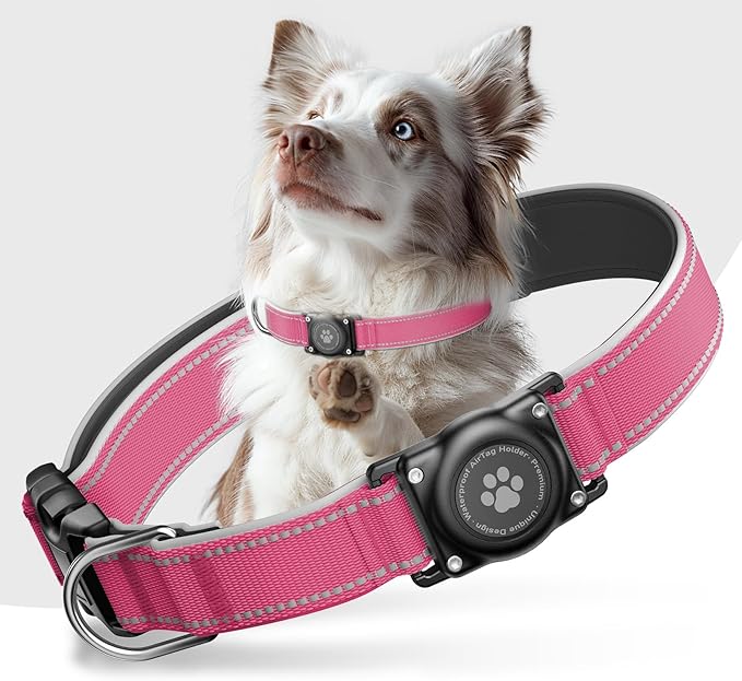 Airtag Dog Collar - 100% Waterproof Air tag Dog Collar Holder for Apple AirTag, Reflective, Soft