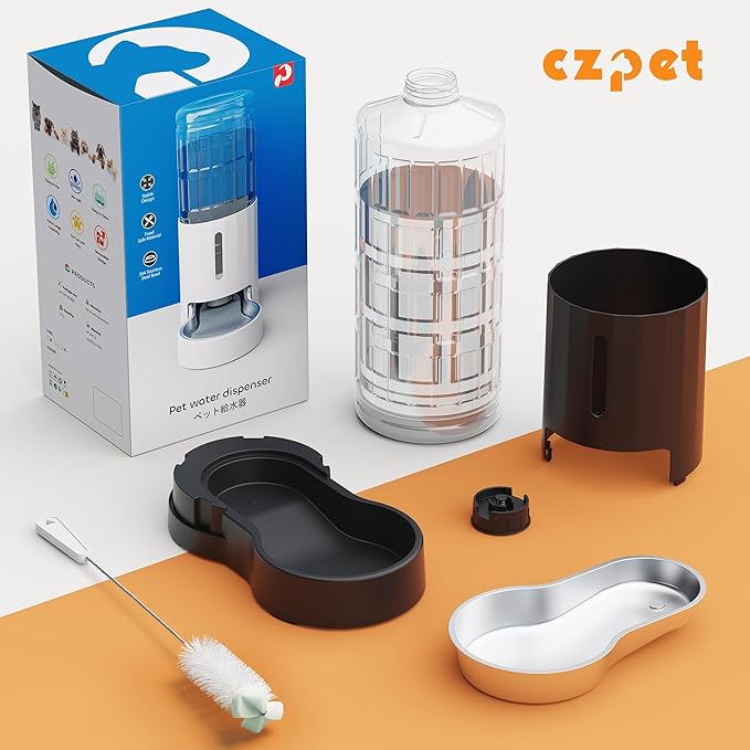 CZPET Automatic Dog and Cat Water Dispenser with Stainless Steel Bowl Gravity Waterer,100%