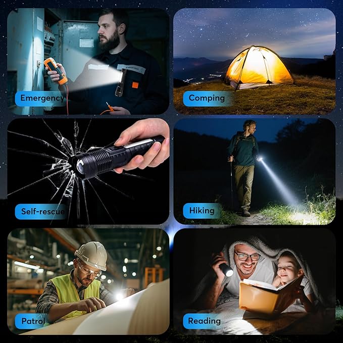 JIJ Flashlight 3 Pack, Rechargeable Flashlights High Lumens, 7 Modes LED Flashlight with IP67