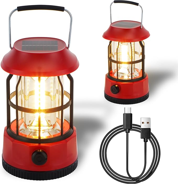 TRIROCKS Set of 2 LED Solar Camping Lantern Dimmable Rechargeable Lantern IPX3 Water-Resistant