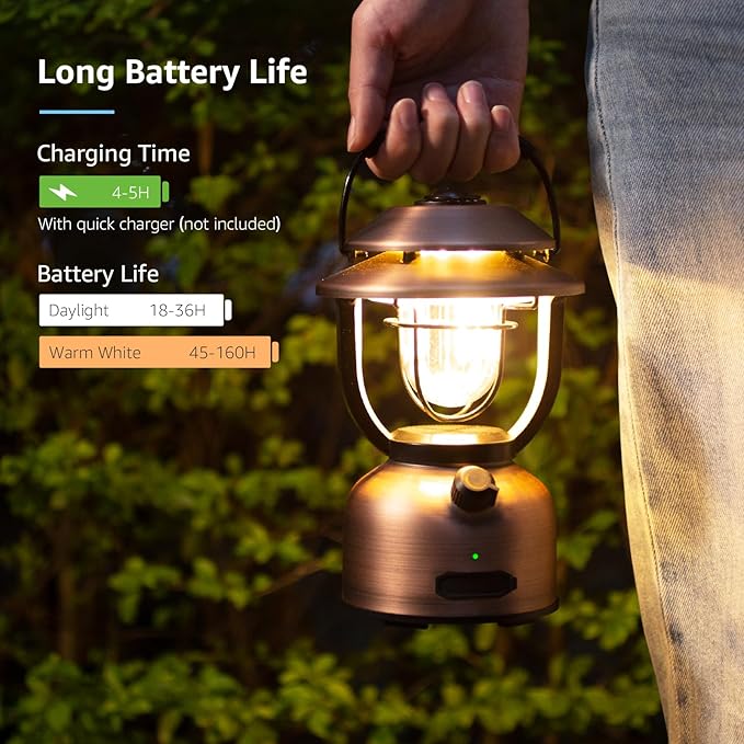 Lepro Retro Classic LED Camping Lantern, High Lumens, Daylight White 2500K and 5000K, Dimmable, USB