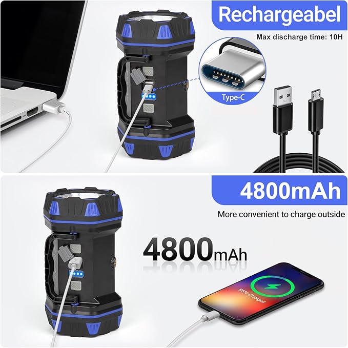 Led Camping Lantern Rechargeable, Camping Flashlight 1500LM, 8 Light Modes, Camping Lights 4800