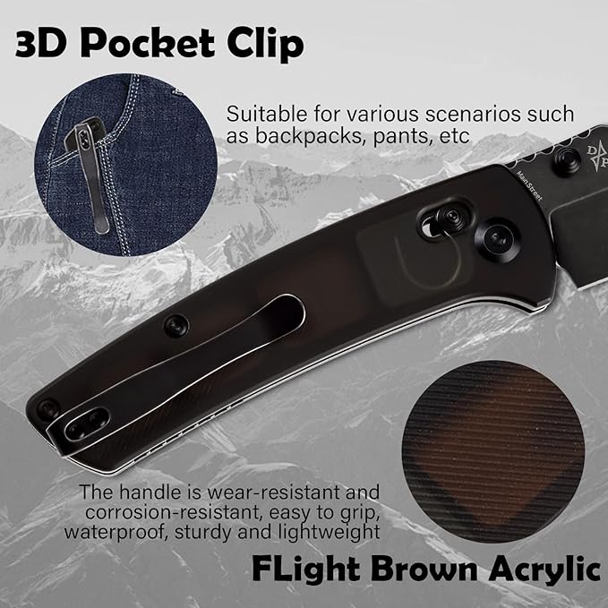 KANSEPT Main Street Pocket Folding Knife, 3.36''Black Ticn Coated 154CM Sharp Blade, Light Brown