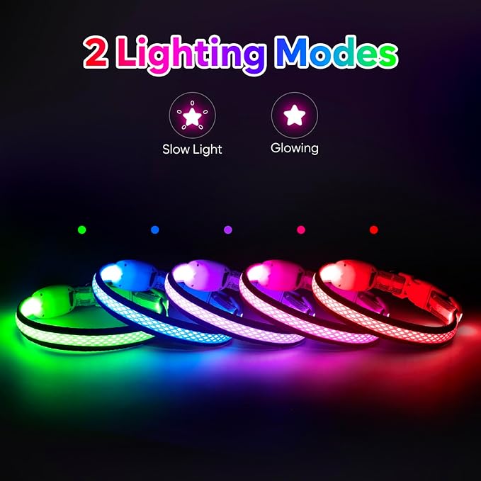 Flashseen LED Cat Collar,Light Up Dog Collar Rechargeable, Dog Lights for Night Walking