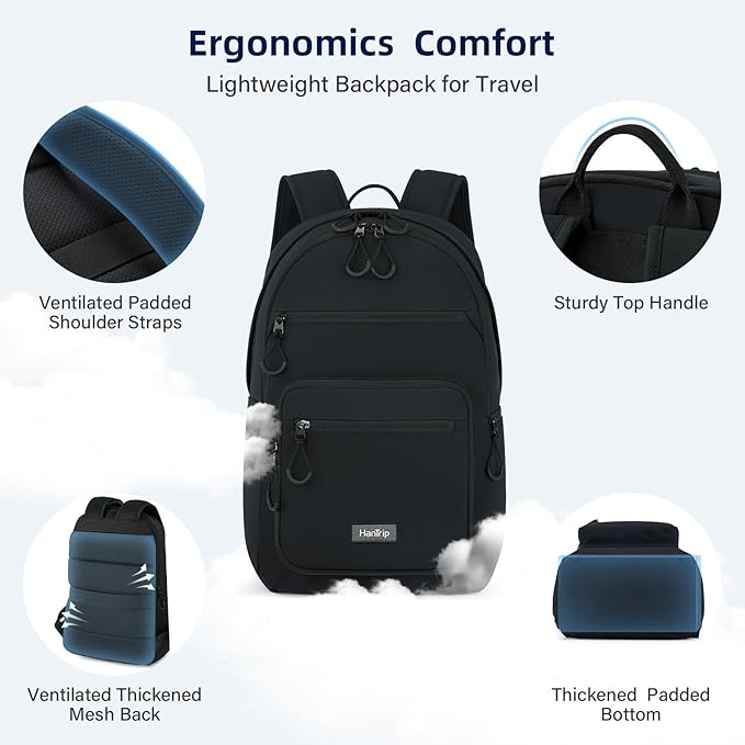 Carry On Travel Backpack For Women, 18 Inch Water Resistant Large Backpack Lightweight Bookbag For