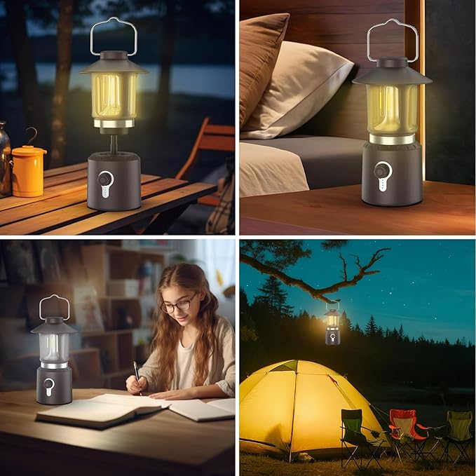 Retro Classic LED Camping Lantern, Rechargeable Stepless Dimming Vintage Lantern, 3 Light Modes