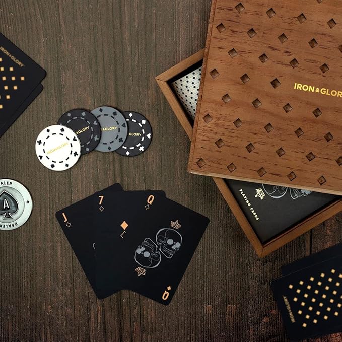 Iron & Glory Poker Set - Luxury Poker Set in Premium Wooden Box - Includes Playing Cards & 100