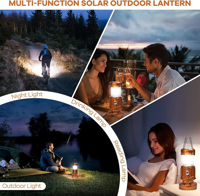 Camping Lanterns with Fan,Solar Camping Fan Charging for Phone, Rechargeable LED Lanterns Camping