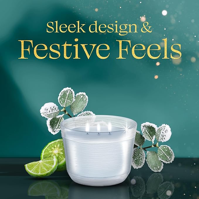 Glade 3-Wick Scented Candle Jar, Bergamot & Eucalyptus, Air Freshener Infused with Essential Oils