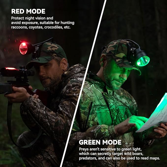 10W LED Coyote Hog Coon Hunting Lights, Rechargeable Hunter Headlamp, Waterproof 60000LUX Super