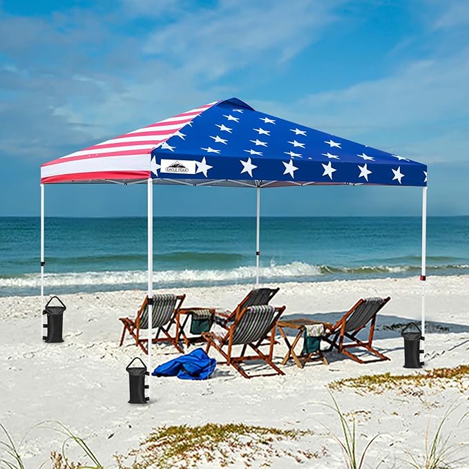 EAGLE PEAK Pop Up Canopy Tent with Wheeled Carry Bag, 8 Stakes, 4 Ropes, 4 Weight Bags, Easy Set Up