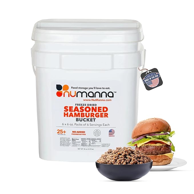 Numanna Freeze-Dried Seasoned Ground Beef Bucket 36 Servings | Over 25g Protein per Serving |