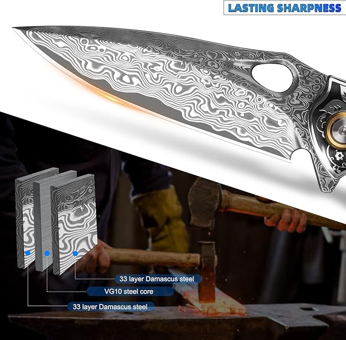 handmade Japan Damascus steel pocket knifeï¼?.1" VG10 blade men and women Folding knife，With