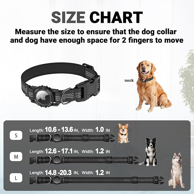AirTag Dog Collar, IP68 Waterproof Integrated Air Tag Dog Collars with Reflective, Ultra-Durable