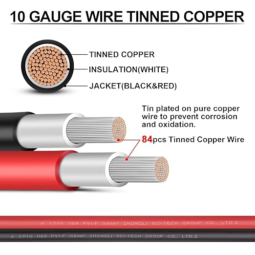 iGreely 10 Gauge Wire Tinned Copper Tray Cable - Connect Charge Controller and Battery for Solar