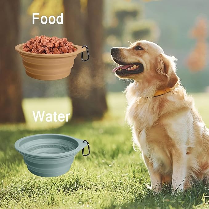 PetBonus 2-Pack Large Silicone Collapsible Dog Bowls, 34oz/1000ml BPA Free Portable Foldable Travel