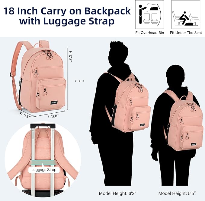 Carry On Travel Backpack For Women, 18 Inch Water Resistant Large Backpack Lightweight Bookbag For