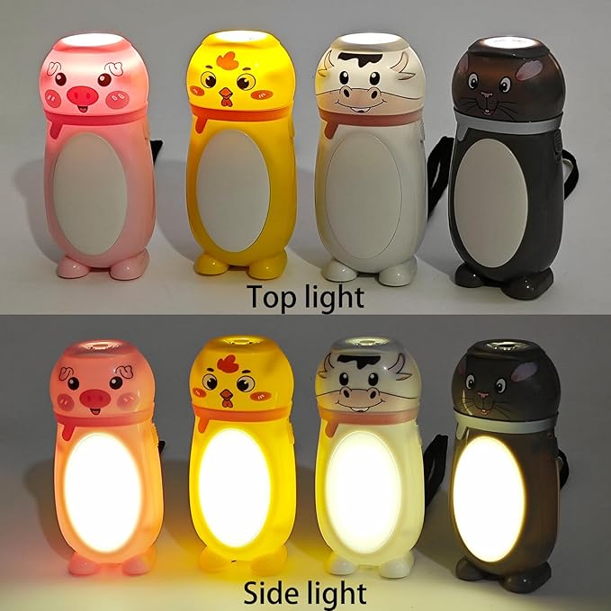 4 Pack Small Mini LED Flashlights for Kids - Cute Small Animal Flashlight - 2 in 1 Flashlight