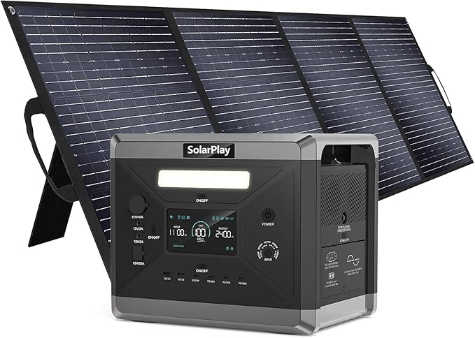 SolarPlay Portable Power Station 2400W (Peak 4800W), 2160Wh Solar Generator with 400W Solar Panel
