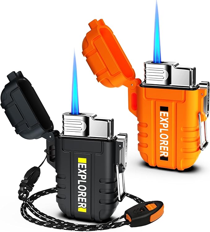 Torch Lighter, 2 Pack Butane Lighter, Windproof Outdoor Gas Lighter Adjustable Jet Flame Lighters