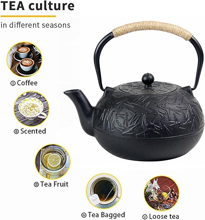 60.9oz YJX Cast Iron Teapot, Japanese Tetsubin Tea Kettle for Stovetop Safe, Cast Iron Tea Pot with