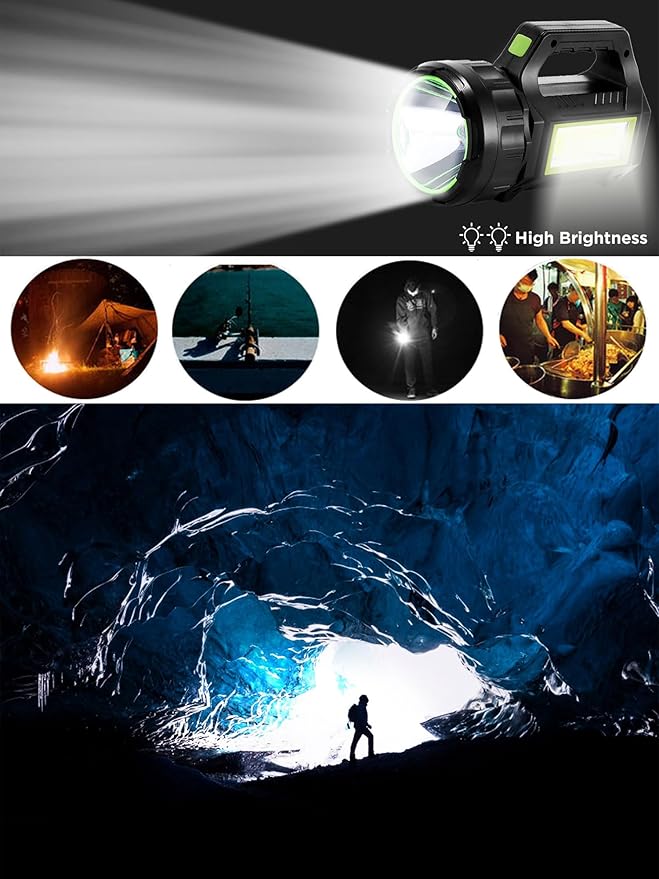 LED Searchlight LED Lantern, Solar Rechargeable Super Bright 10000LM Handheld LEDs Spotlight