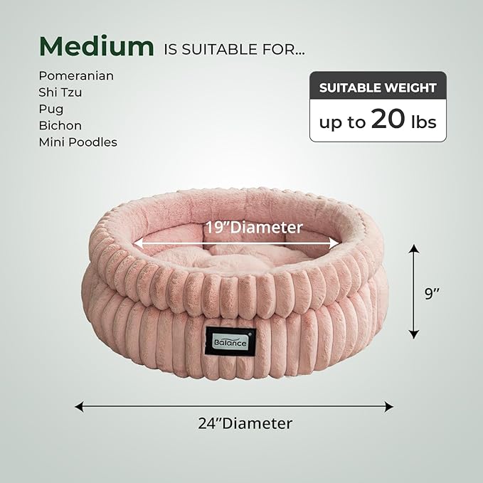 BALANCE Cat Bed Kitten Bed, Washable Round Cat Beds for Indoor Cats,Super Soft Plush Faux Fur Pet