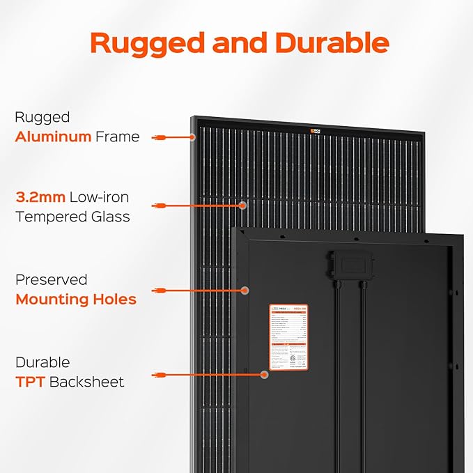 RICH SOLAR 200 Watt Black 12 Volt Moncrystalline Solar Panel High Efficiency Solar Module for RV