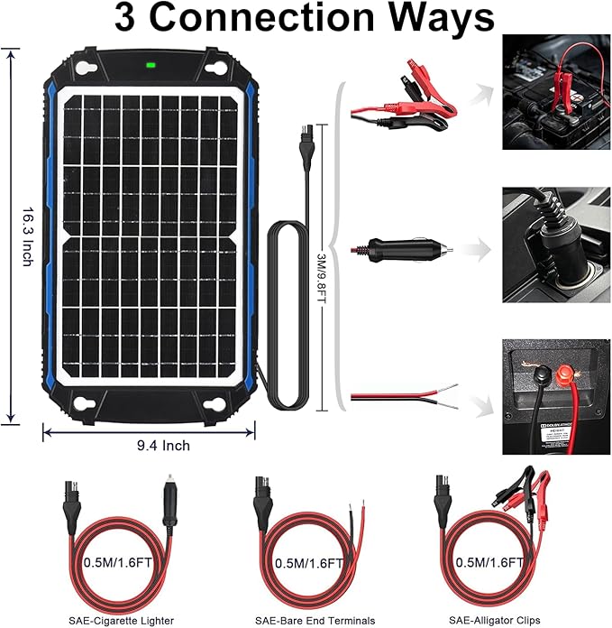 SUNER POWER Waterproof 12W 12V Solar Battery Charger & Maintainer Pro, Built-in UltraSmart MPPT