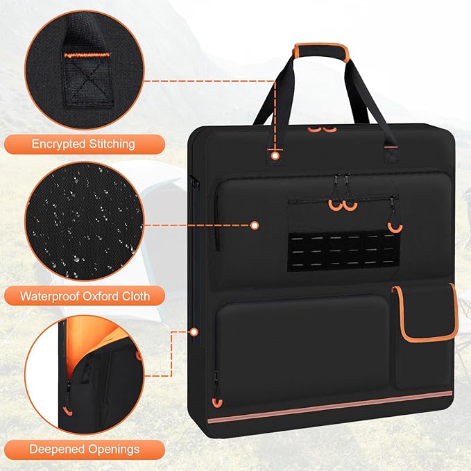 Solar Panel Storage Bag with Orange Lining, Deepened Opening, Zipper with Pull and Multi-Accessory