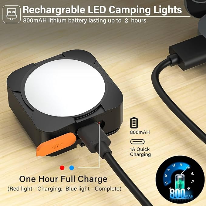 Rechargeable Camping Lights FLY2SKY 4Pcs Black Tent Lights Mini Flashlight Portable LED Camping