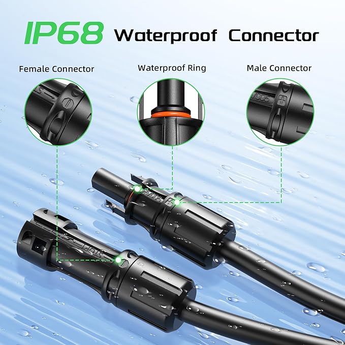 Bateria Power 6 Feet 8AWG Solar Panel Extension Cable, 10mm² Twin Wire Conductor Parallel Solar