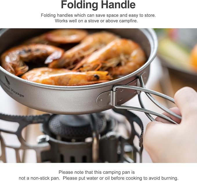 Boundless Voyage Outdoor Titanium Pot with Pan Set with Collapsible Folding Handle for Outdoor