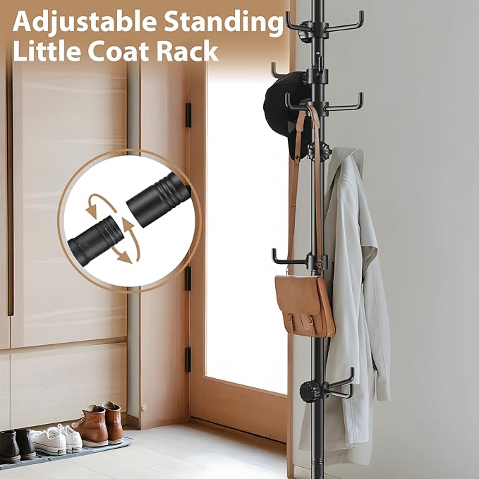 Coat Rack Freestanding, 56 to 125 inch Adjustable Tension Rod Hanger with 12 Hooks for Hanging