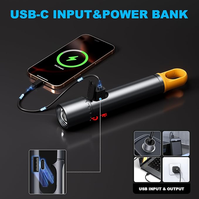 Magnetic Flashlight Rechargeable,2000LM 5000mAh Flashlights High Lumens with 9 Modes,Waterproof