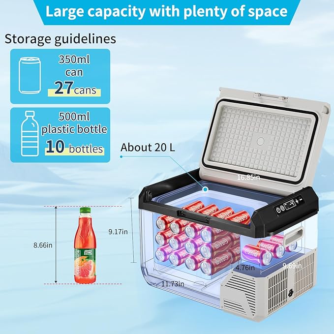 12V Car Refrigerator, 22QT Portable Freezer Compressor Cooler with Reversible Door, 100–240V AC /