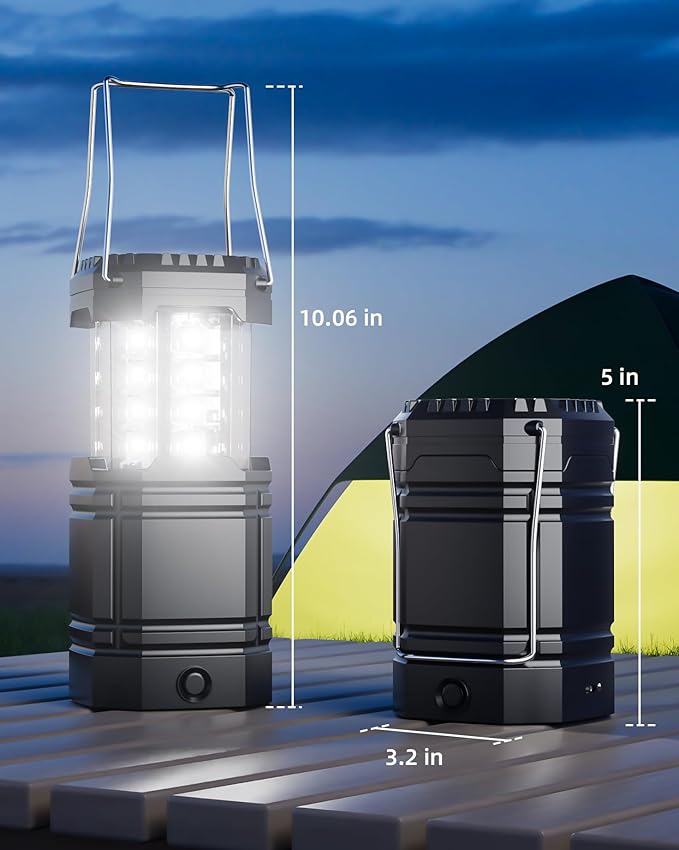 4 Pack Solar Camping Lantern with 1600mAh Rechargeable Battery, 30-Hour Runtime, 360° LED Tent