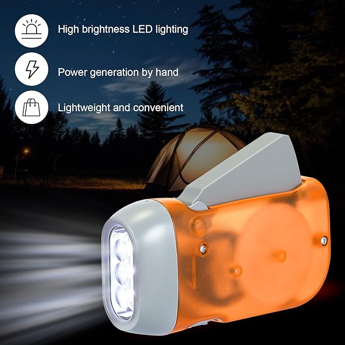 Mudder 24 Pieces Hand Crank Flashlight with LED Self Powered Charging Torch Dynamo for Camping