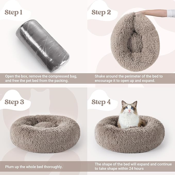 rabbitgoo Cat Beds for Indoor, 20 inches Machine Washable, Fluffy Round Pet Bed Non-Slip, Calming