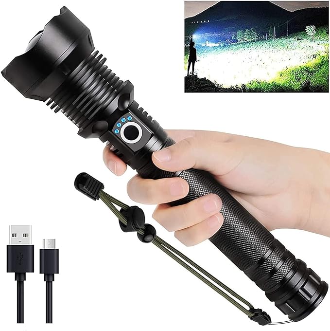 Rechargeable LED Flashlights High Lumens, 90,000 Lumens Super Bright Flashlight with 5 Modes &